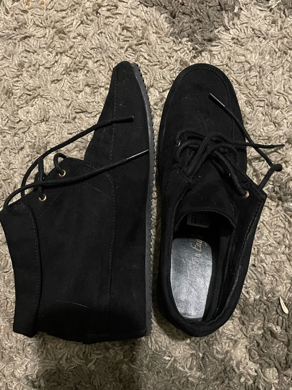American Eagle Black Suede Lace-Up Wedge Shoes